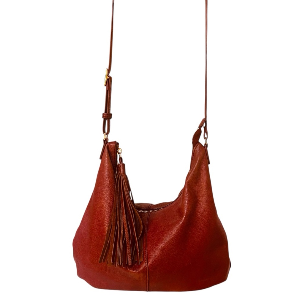 margot Brown Leather Crossbody Bag with Tassel